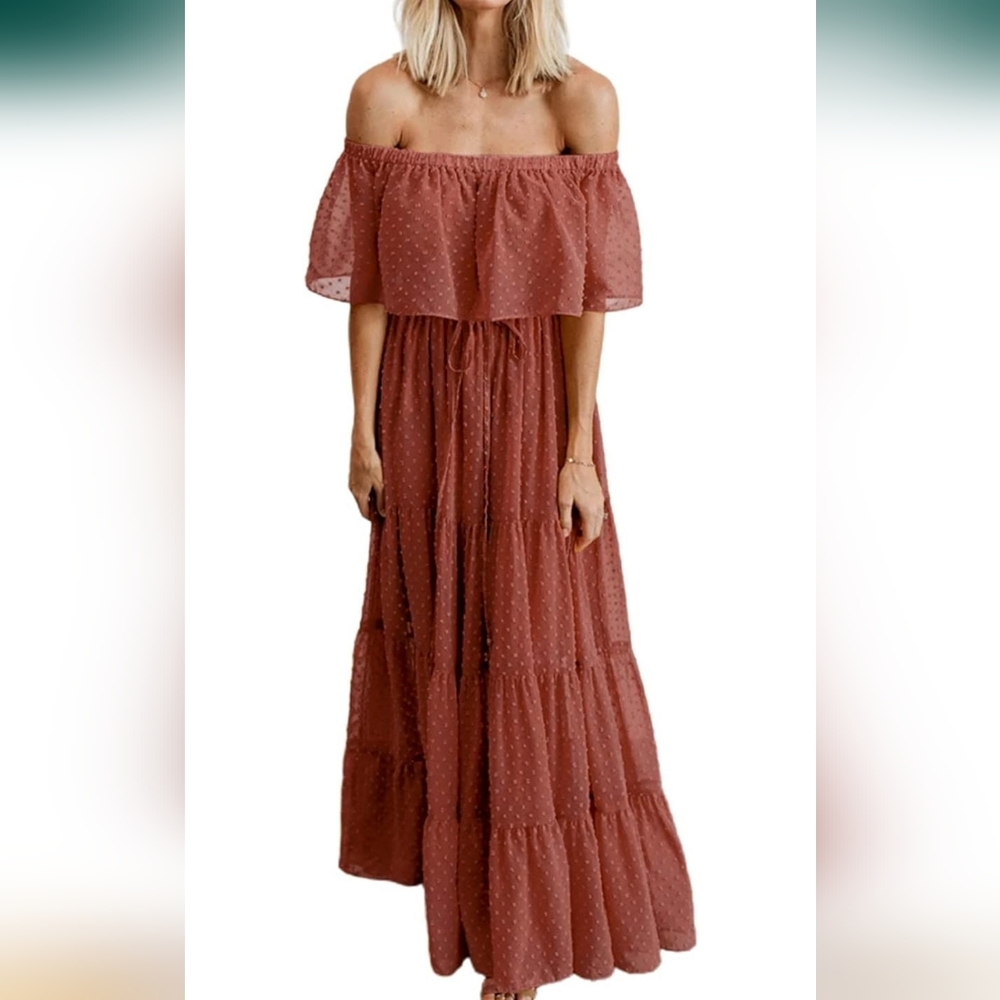 Off the shoulder burnt orange dress
